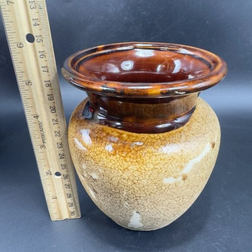 Royal Haeger Brown Earth Glaze Ceramic Vase Vessel Drip Glaze Signed Pottery VTG
